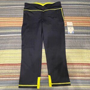 Danskin Run Capri Legging, Navy/Acid Yellow NWT